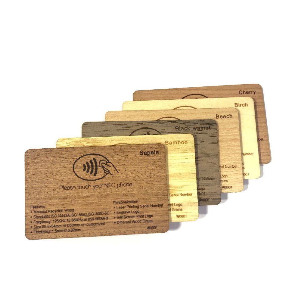 Smart Recyclable Custom Printing Nfc social google Business wooden Bamboo wood nfc card
