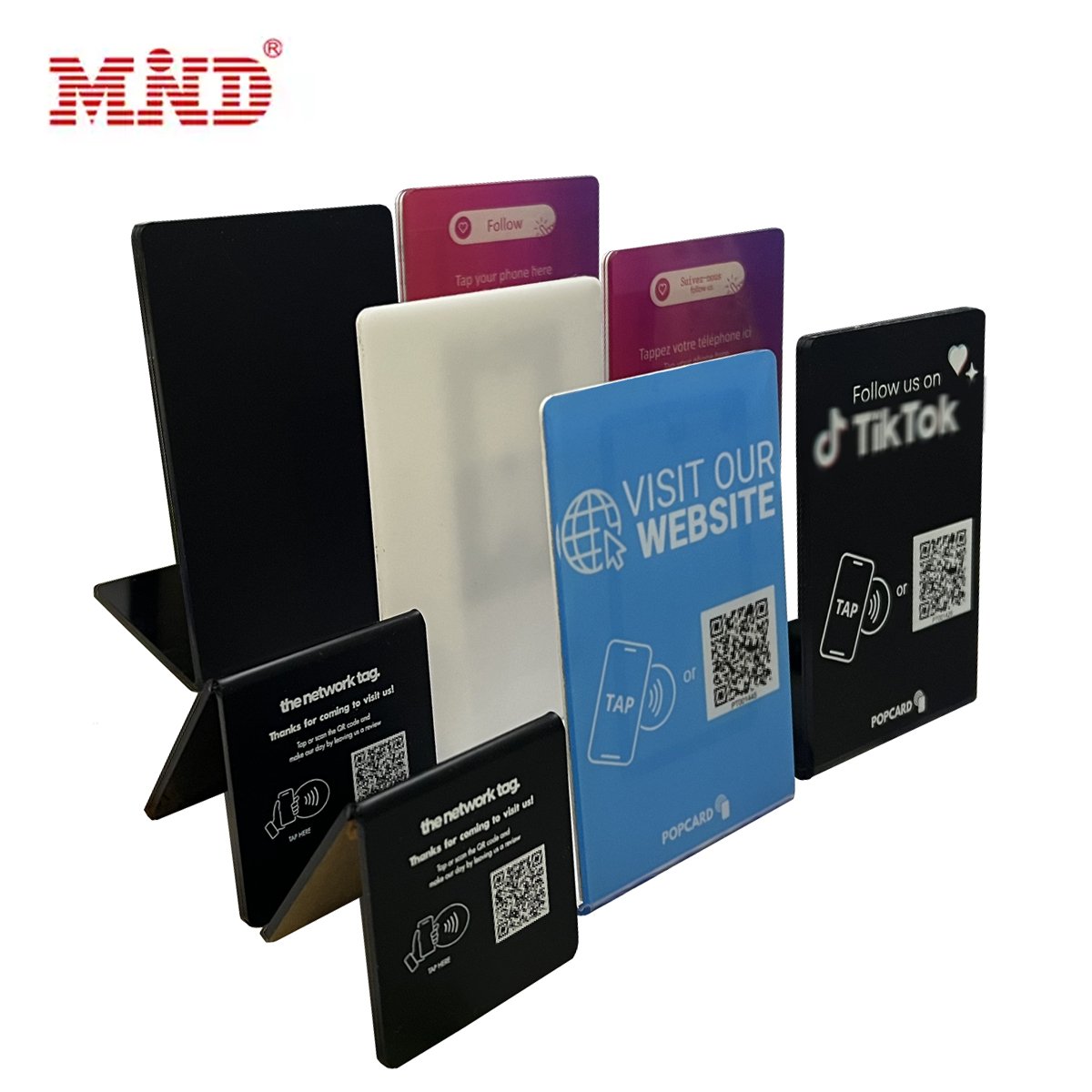 Customized Personalized Acrylic Table Print Qr Code Nfc PVC Display Stand Blank NFC Google Review Card