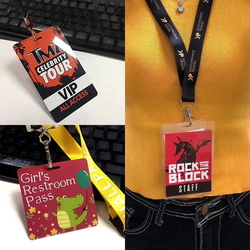 Wholesale Full Color Hole Smart Rfid Chip Event Badges Vip Pass Id Card With Lanyard Custom Size VIP Passes
