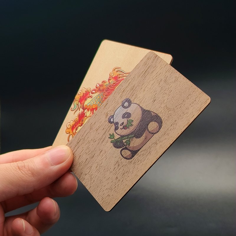 Friendly environment material customized UV printing CMYK color on wood walnut cherry NFC card smart card laser printed logo