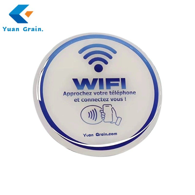 NFC Review us on Google' Round Epoxy Sticker QR Code card Facebook Instagram Tik Tok Approchez votre téléphoneet suivez nous