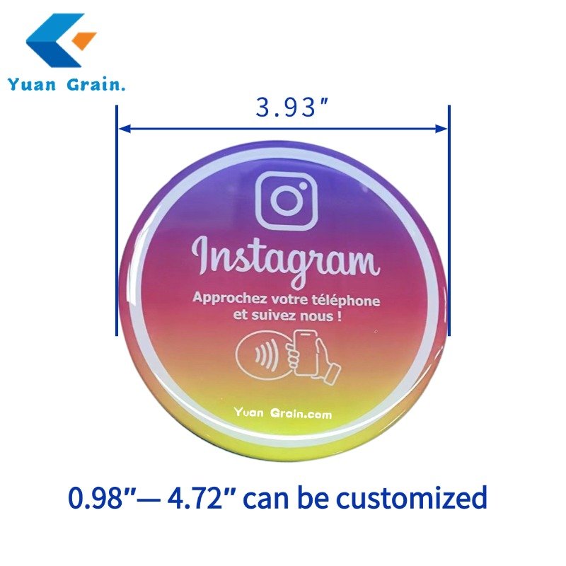 NFC Review us on Google' Round Epoxy Sticker QR Code card Facebook Instagram Tik Tok Approchez votre téléphoneet suivez nous