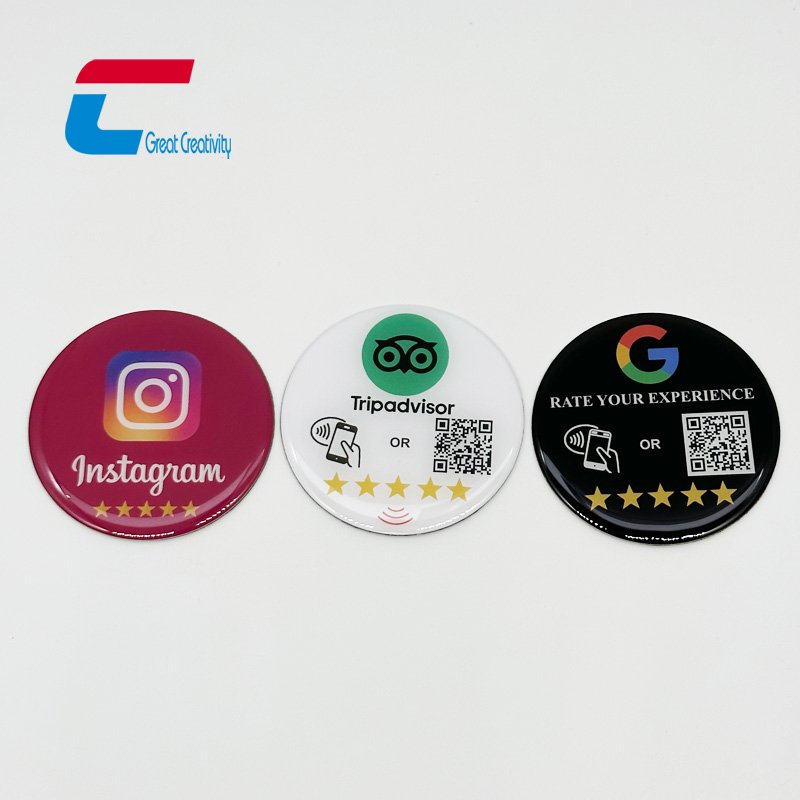 Round shape 50mm 80mm 100mm waterproof nfc menu tag epoxy nfc card with back adhesive