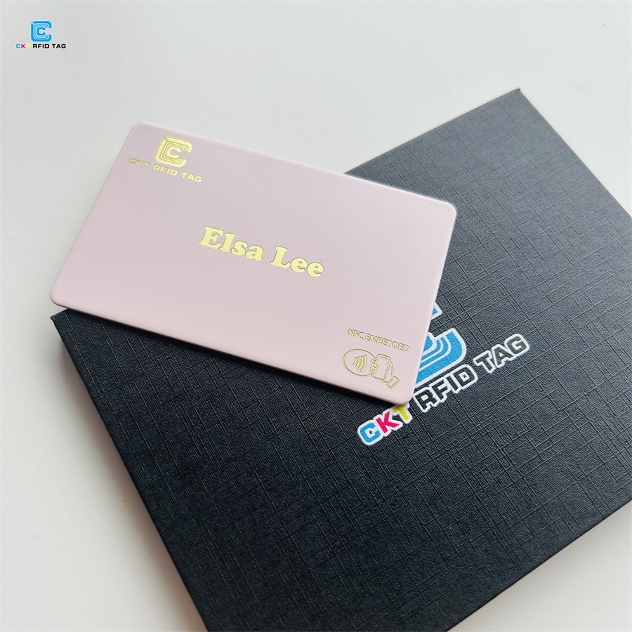 Premium Pink Metal NFC Digital Business Cards Stainless Steel Brass NFC And Chip Card