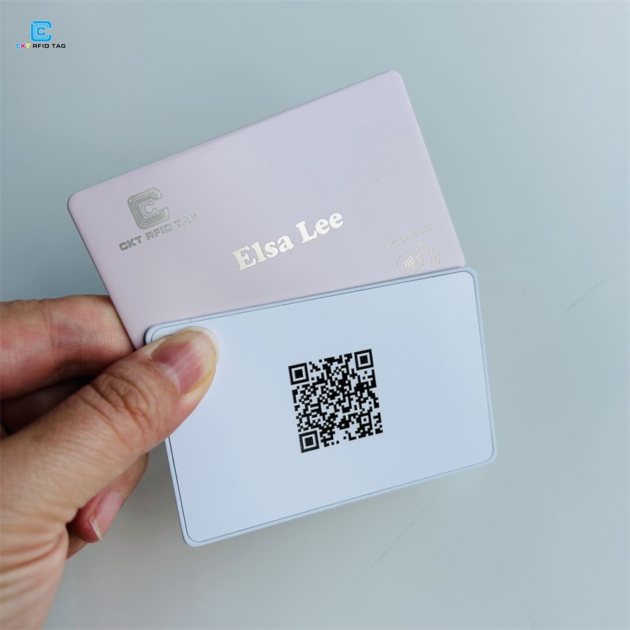 Premium Pink Metal NFC Digital Business Cards Stainless Steel Brass NFC And Chip Card