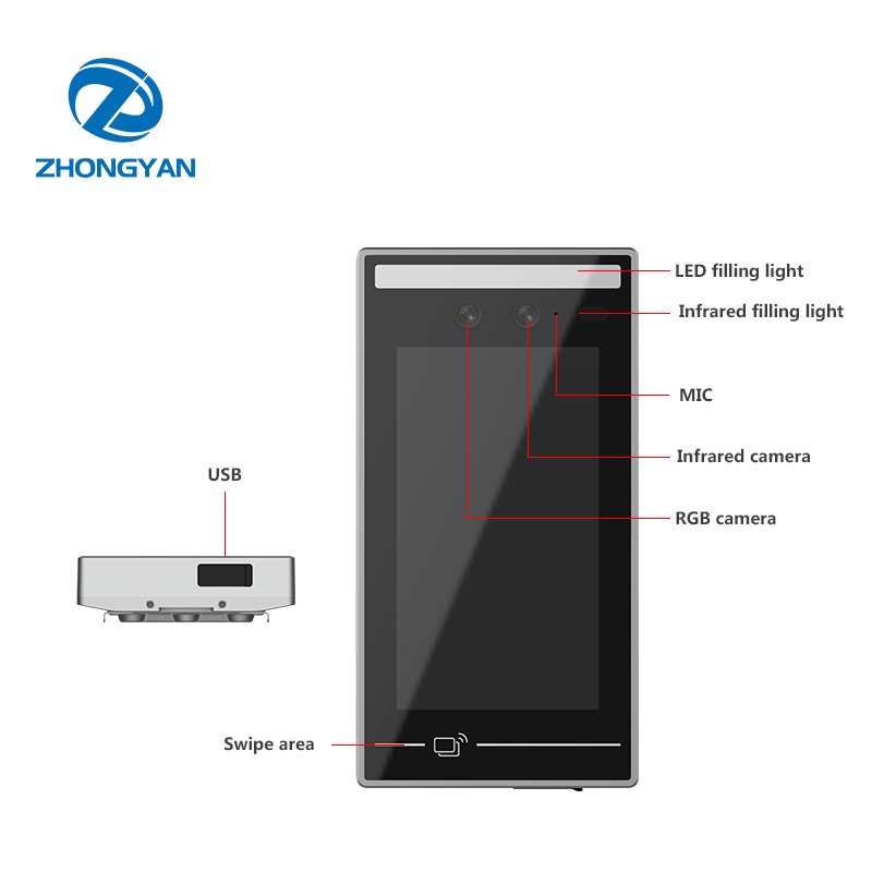 Time Attendance System Card With QR Access Control Terminal 7-inch Touch Screen AI Dynamic Face Recognition Biometric Machine