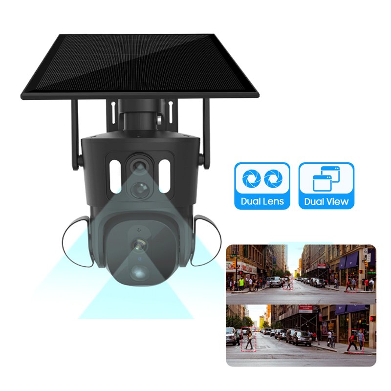UBOX 4G WiFi Dual-Lens PTZ Security Camera with Solar power 4G sim Card Wireless Dual-Lens Two-Way Audio for CCTV Surveillance