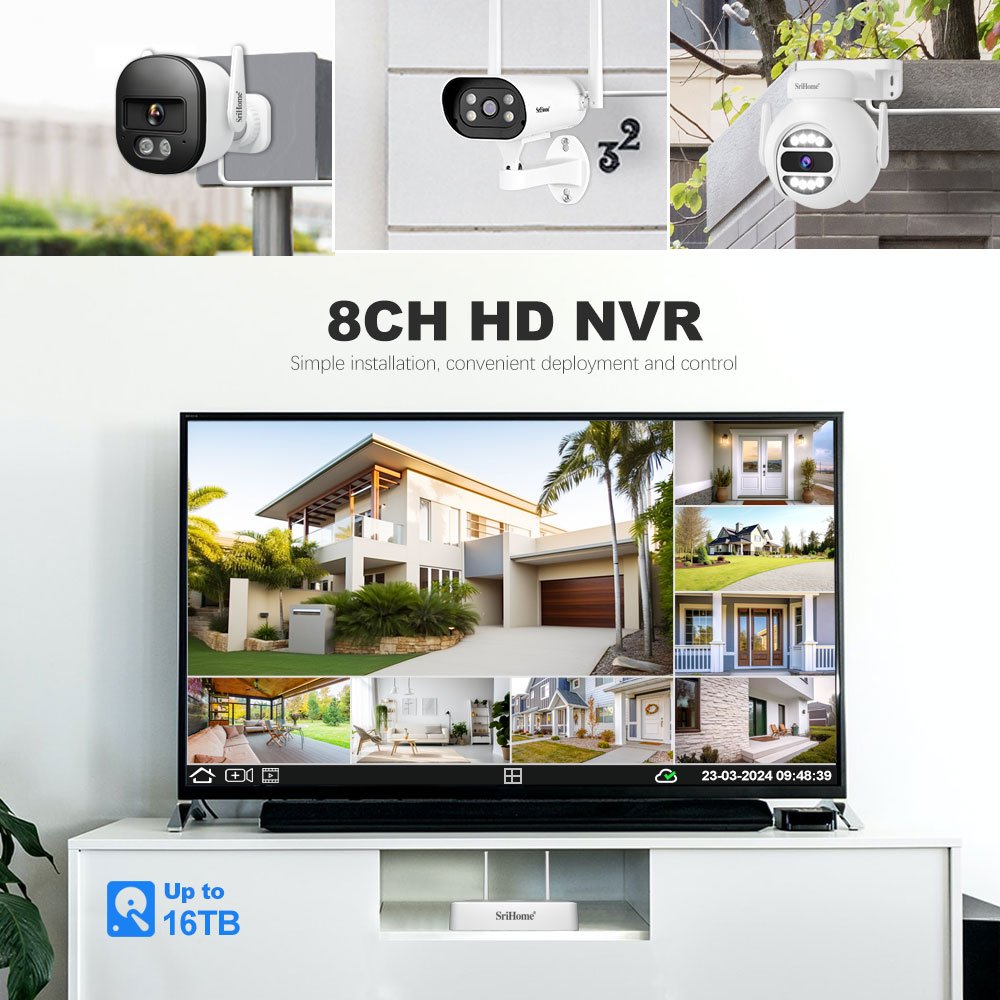 SriHome Wireless Security Camera System Surveillance NVR Kits 5MP Wifi CCTV Outdoor Camera System with Audio Night Vision