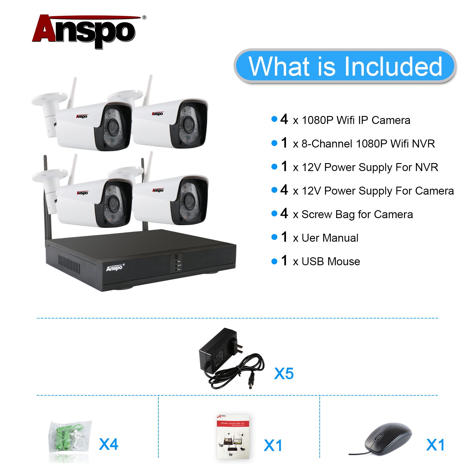 2MP Camera 4CH Wifi NVR Kit Night Vision Video Surveillance Camera System 4pcs Home IP Wireless Wifi Camera System TUYA APP