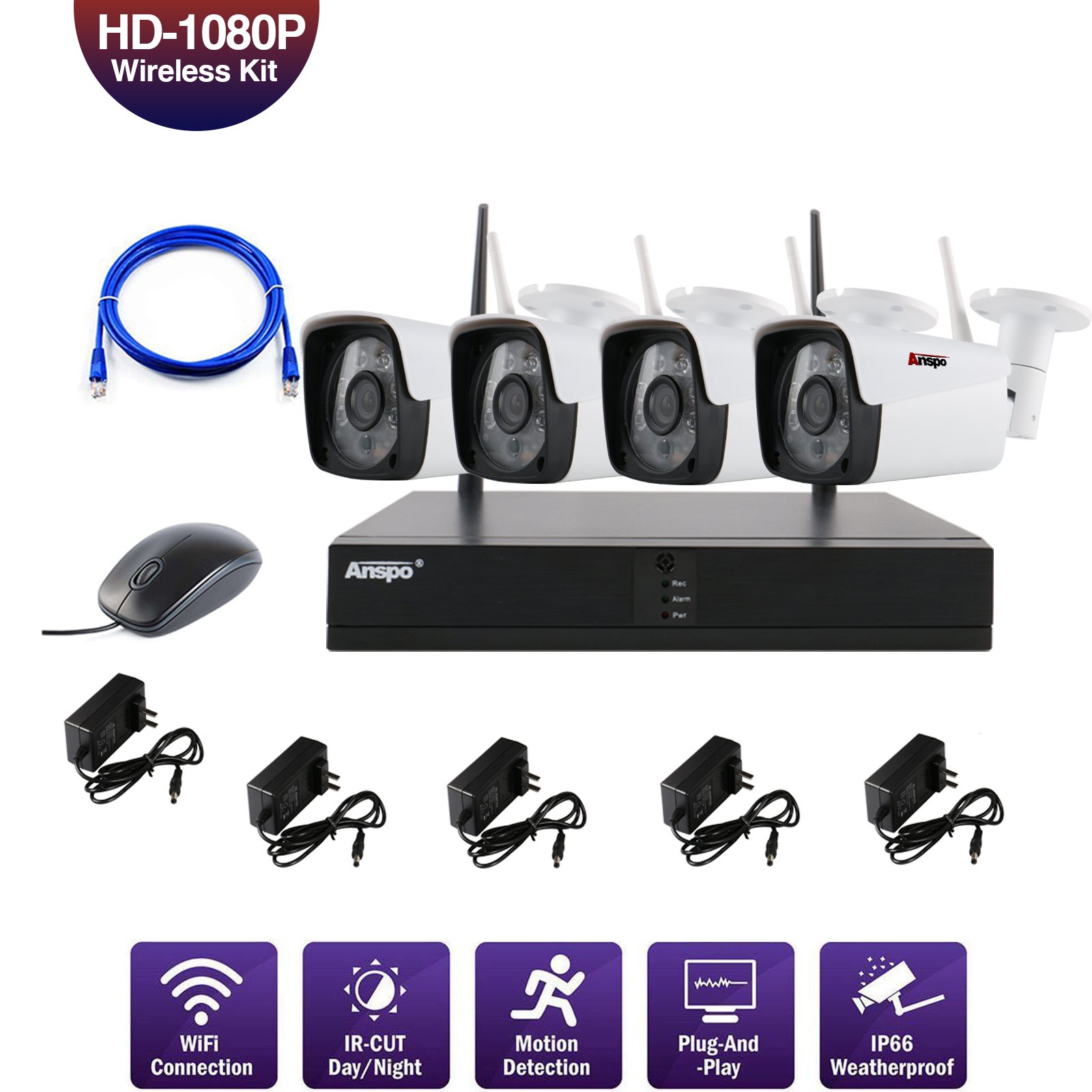 2MP Camera 4CH Wifi NVR Kit Night Vision Video Surveillance Camera System 4pcs Home IP Wireless Wifi Camera System TUYA APP