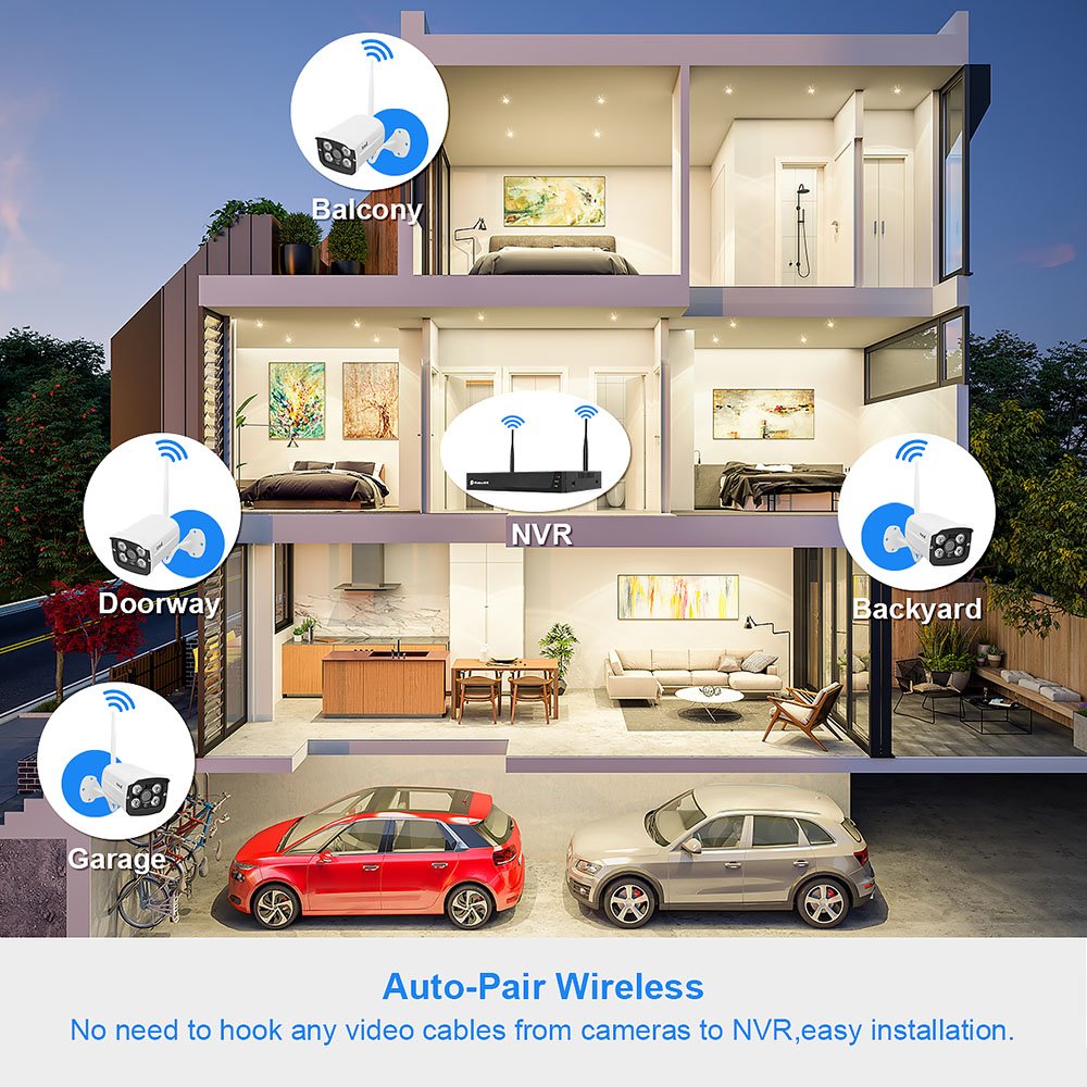 JideTech 5MP Wireless CCTV Security Camera 4CH NVR Kis with 5MP Wireless Surveillance Camera With Tuya App Two Way Audio