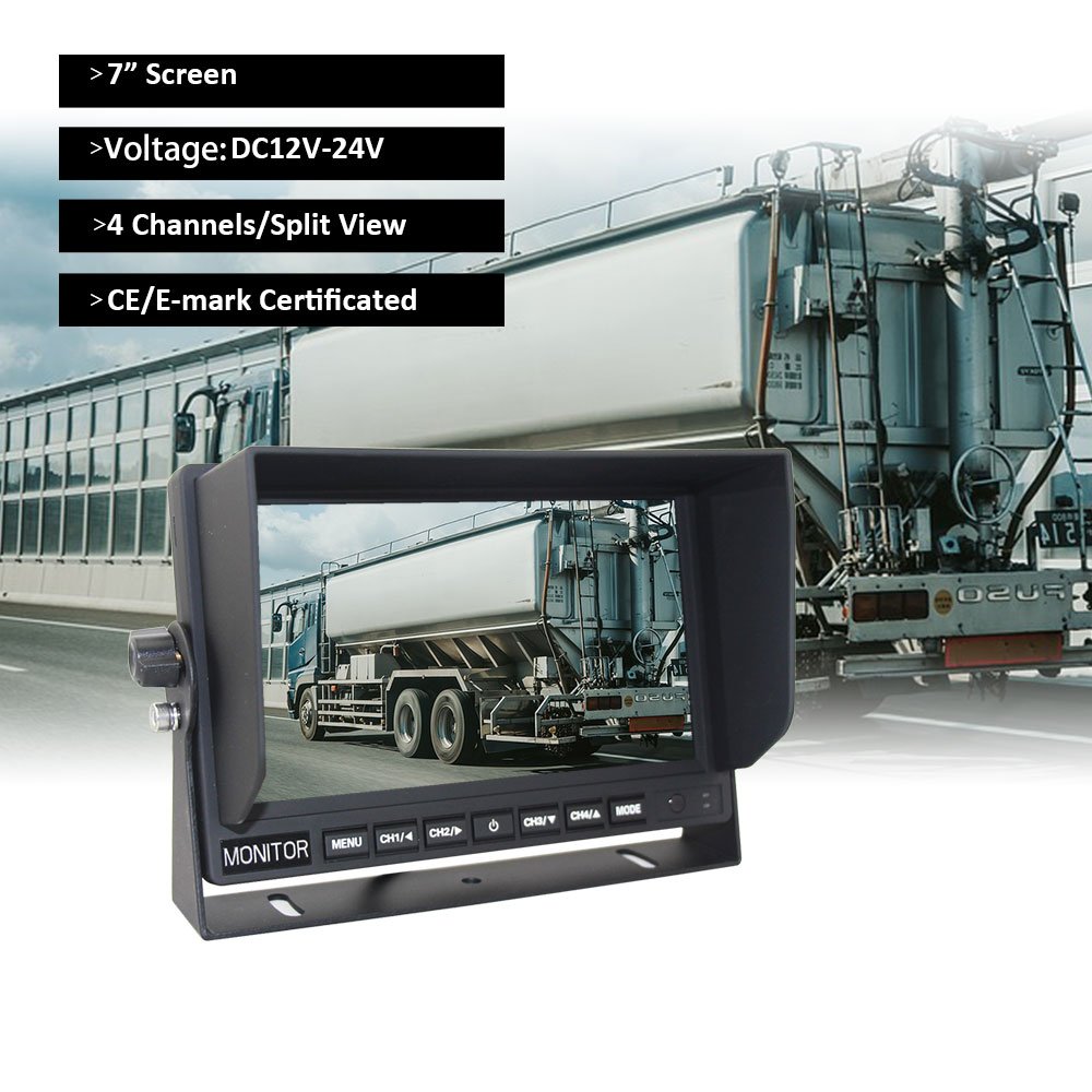 7 Inch Car Rearview Monitor Quad View Display 4CH Triggers Quad Image Display Reverse Surveillance Assistant System For Truck
