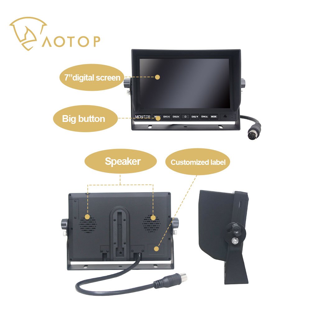 7 Inch Car Rearview Monitor Quad View Display 4CH Triggers Quad Image Display Reverse Surveillance Assistant System For Truck