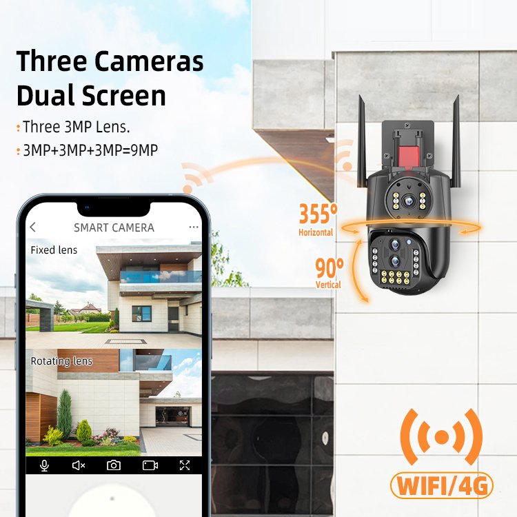 Three eyes 4G V380 solar monitor 360 degree mobile phone remote outdoor night vision panoramic home high definition camera