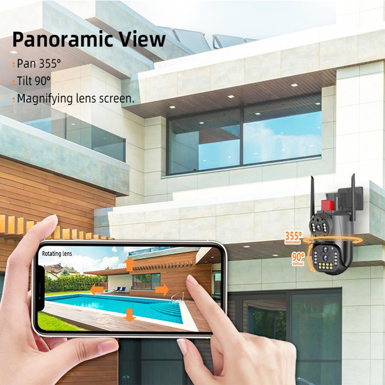 Three eyes 4G V380 solar monitor 360 degree mobile phone remote outdoor night vision panoramic home high definition camera