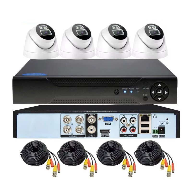 indoor audio video surveillance full color waterproof turret security cctv system 4 channel ahd 4k dome camera 4ch dome dvr kit