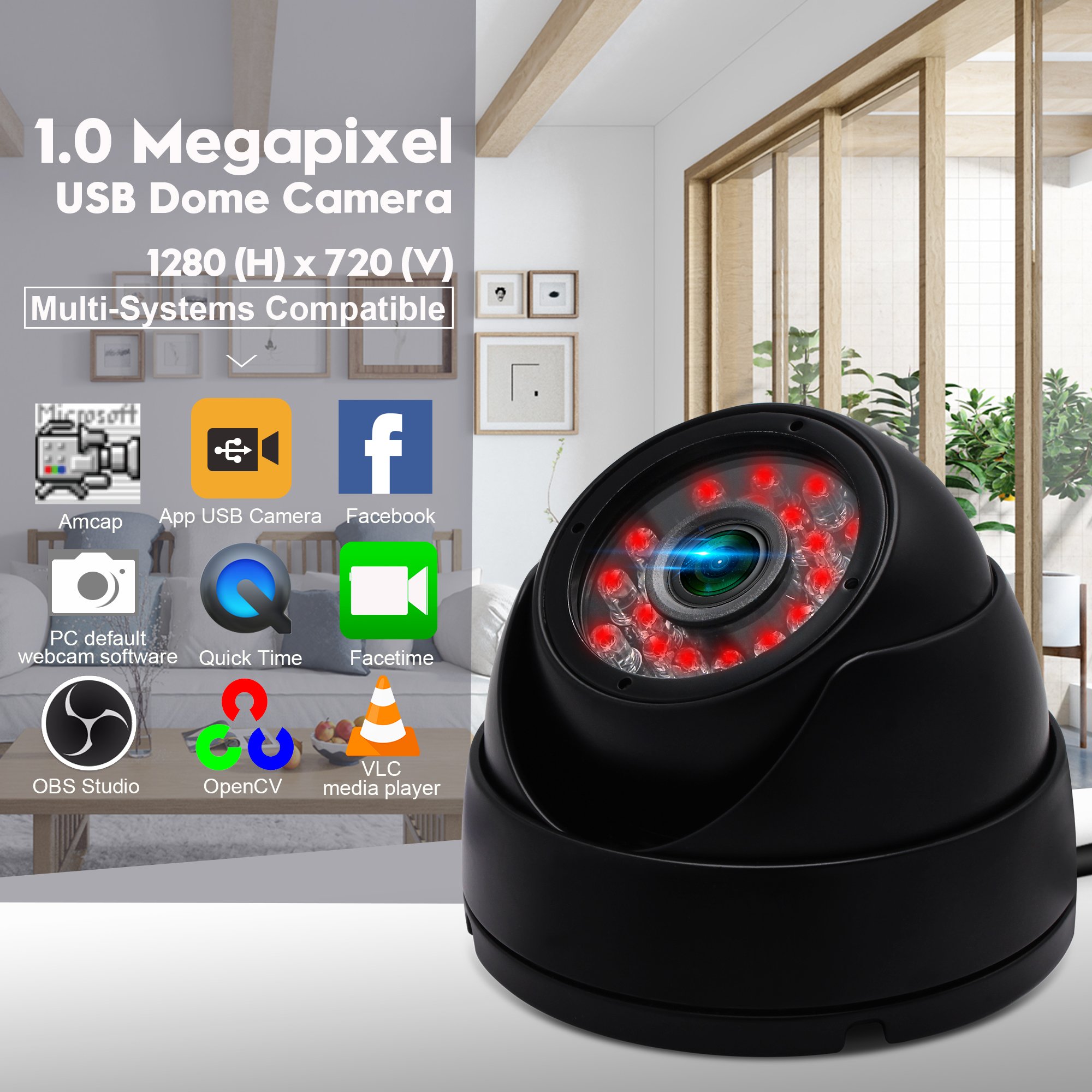 ELP 1.0 Megapixel 720P Waterproof Dome USB Camera with IR Cut and IR LED for Day&Night Smart Video Surveillance Camera