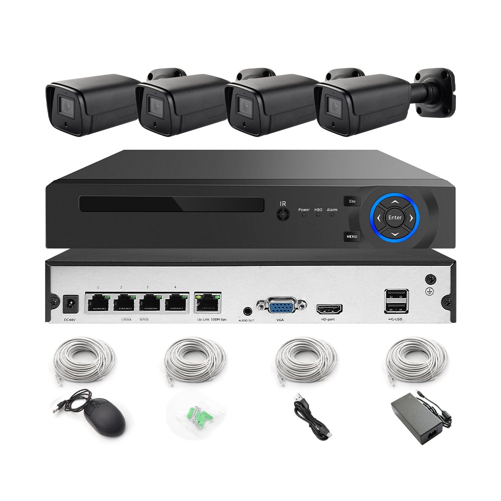 4CH 4MP IP Camera Outdoor Bullet Camera Surveillance Security POE NVR Kit