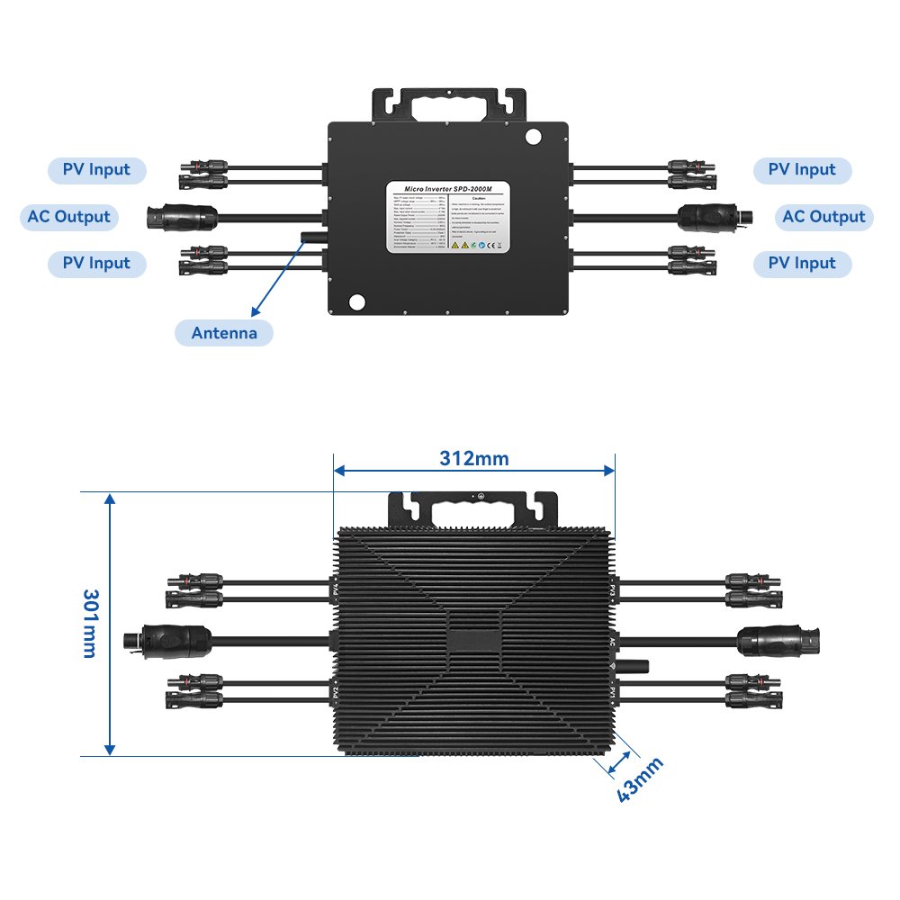 SPD 1600 Micro onduleur 1600W Solaire 4*MPPT Grid Tie Converter Avec Systeme De Surveillance WiFi Micro Inverter 1600 Watt