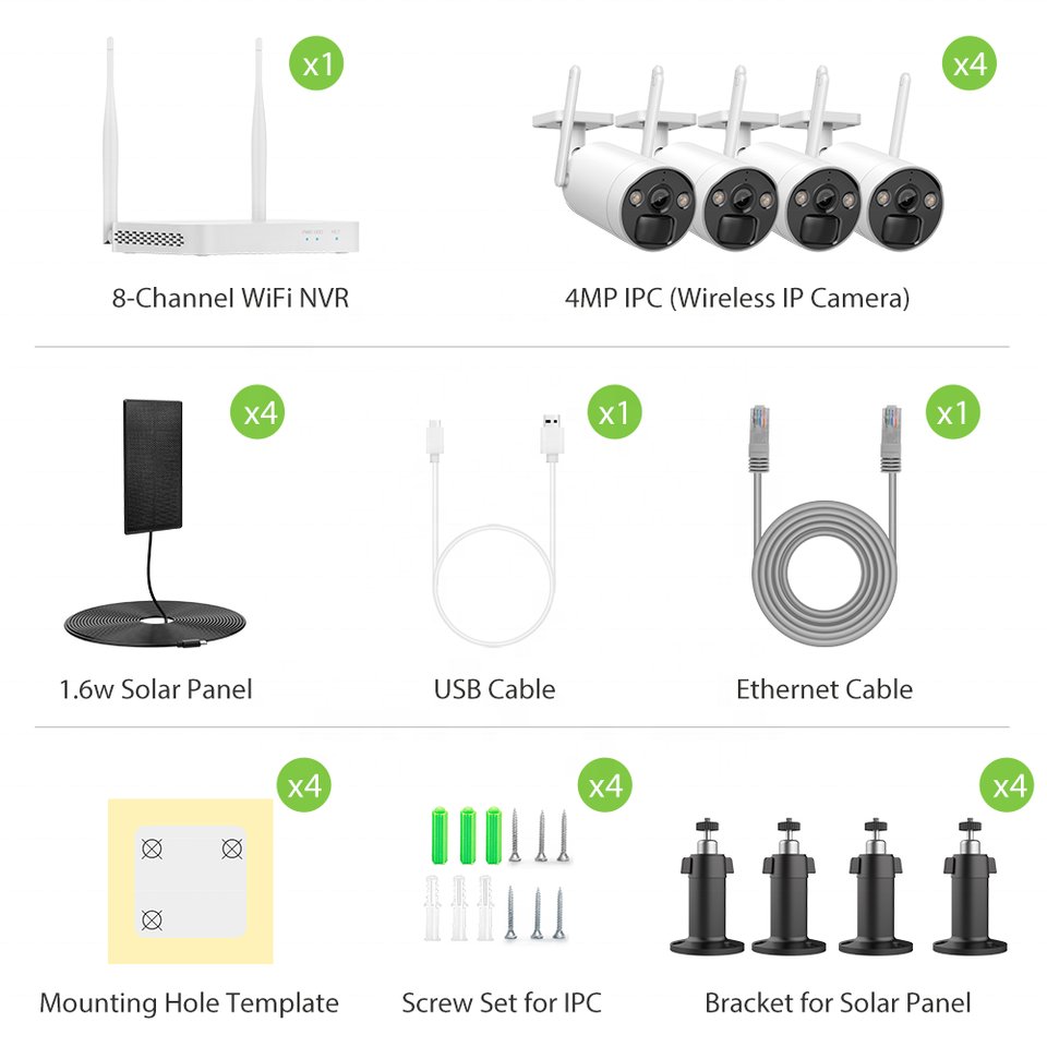 8CH Wireless CCTV System 2K WIFI NVR 4MP Solar IP Camera Battery WIFI Security System Video solar surveillance camera