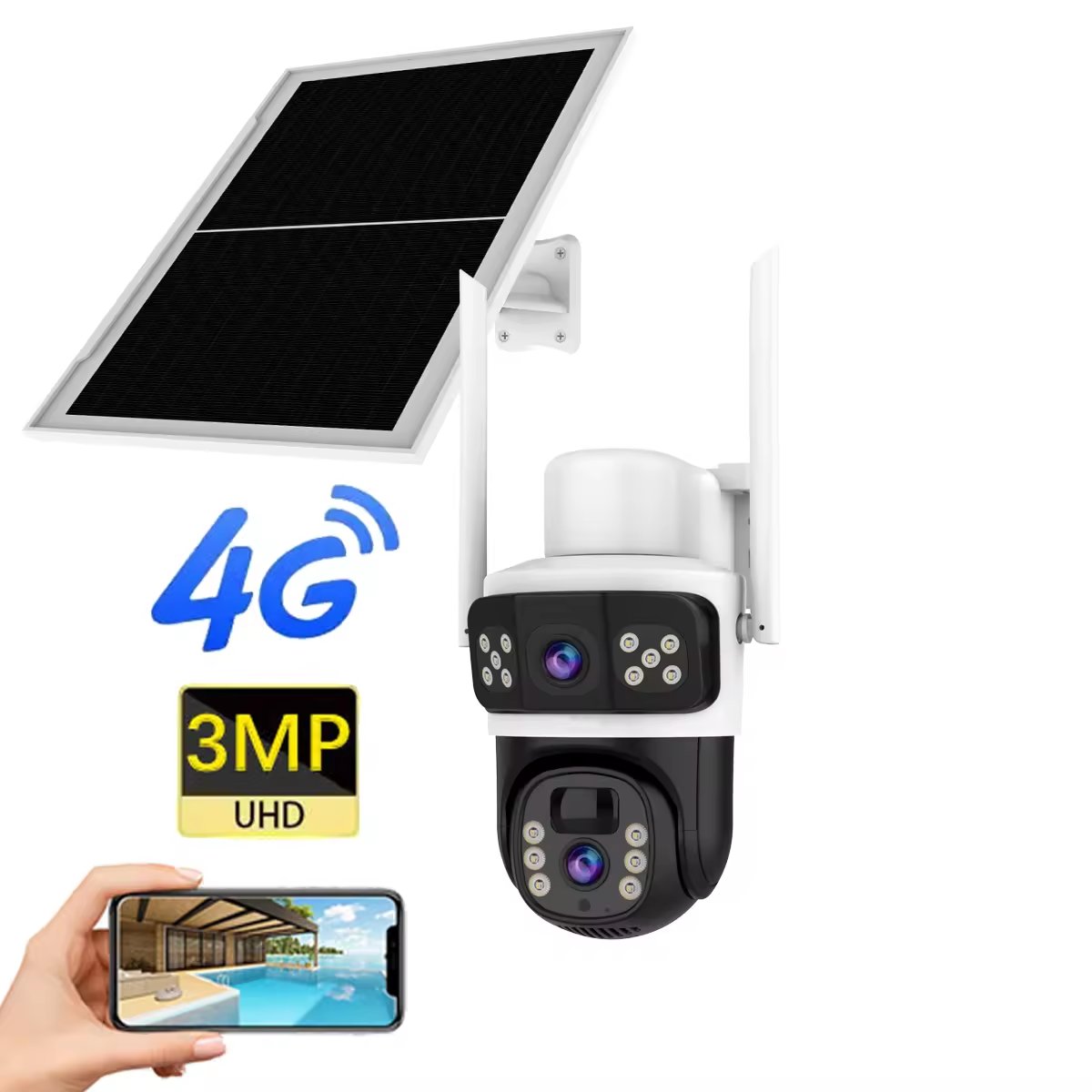 OKAM PRO Alarm Surveillance System Network WiFi 4G Sim Card Binocular Cloud Storage Monitoring Dual Lens Outdoor Security Camera
