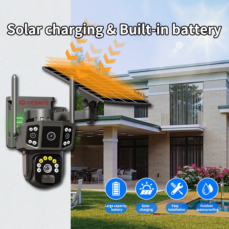 VESAFE Outside De Surveillance Seguridad 4 Mp Solar Camera V380pro Double Lens Solar Panel Power Security Cameras