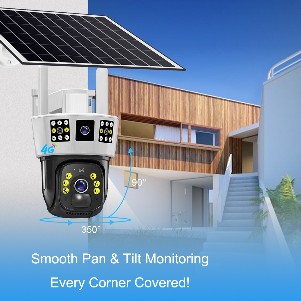 Dual lens solar camera 4g sim card surveillance systems ip camera