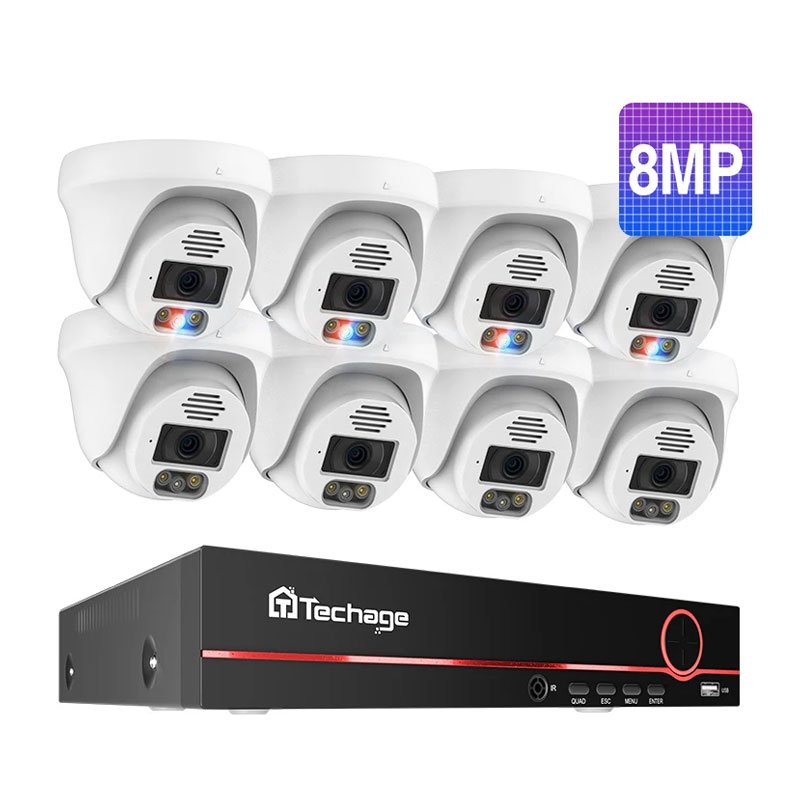 8MP 4K POE Security Camera System Two Way Audio Face Detect Full Color Night H.265 CCTV Video Surveillance Set
