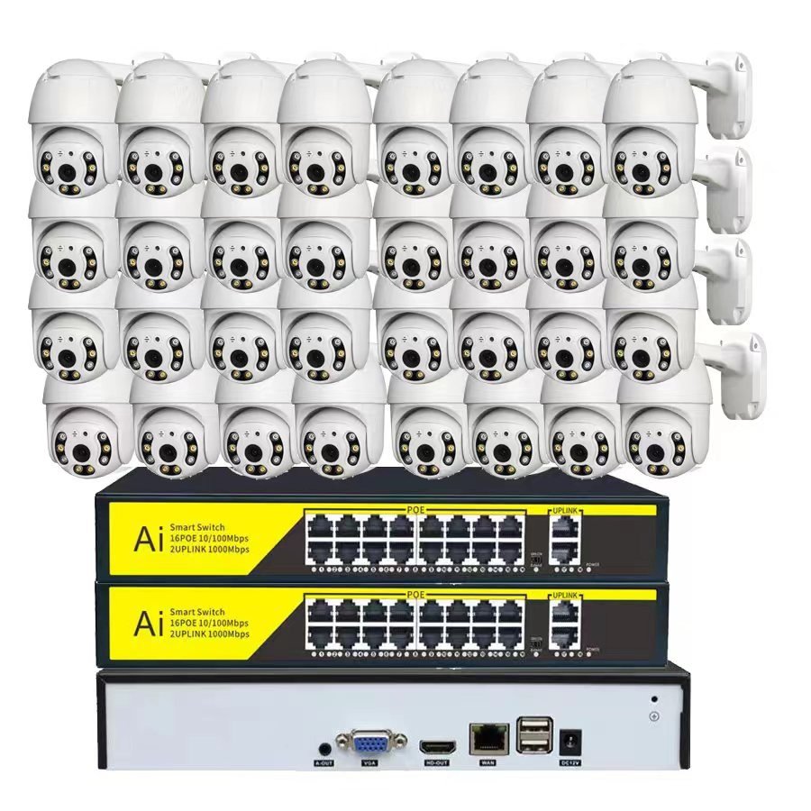 24-7 Recording Audio 8MP Color Dome 32CH PTZ PoE NVR Kit Outdoor Video Surveillance IP CCTV Network 4K Security Camera System