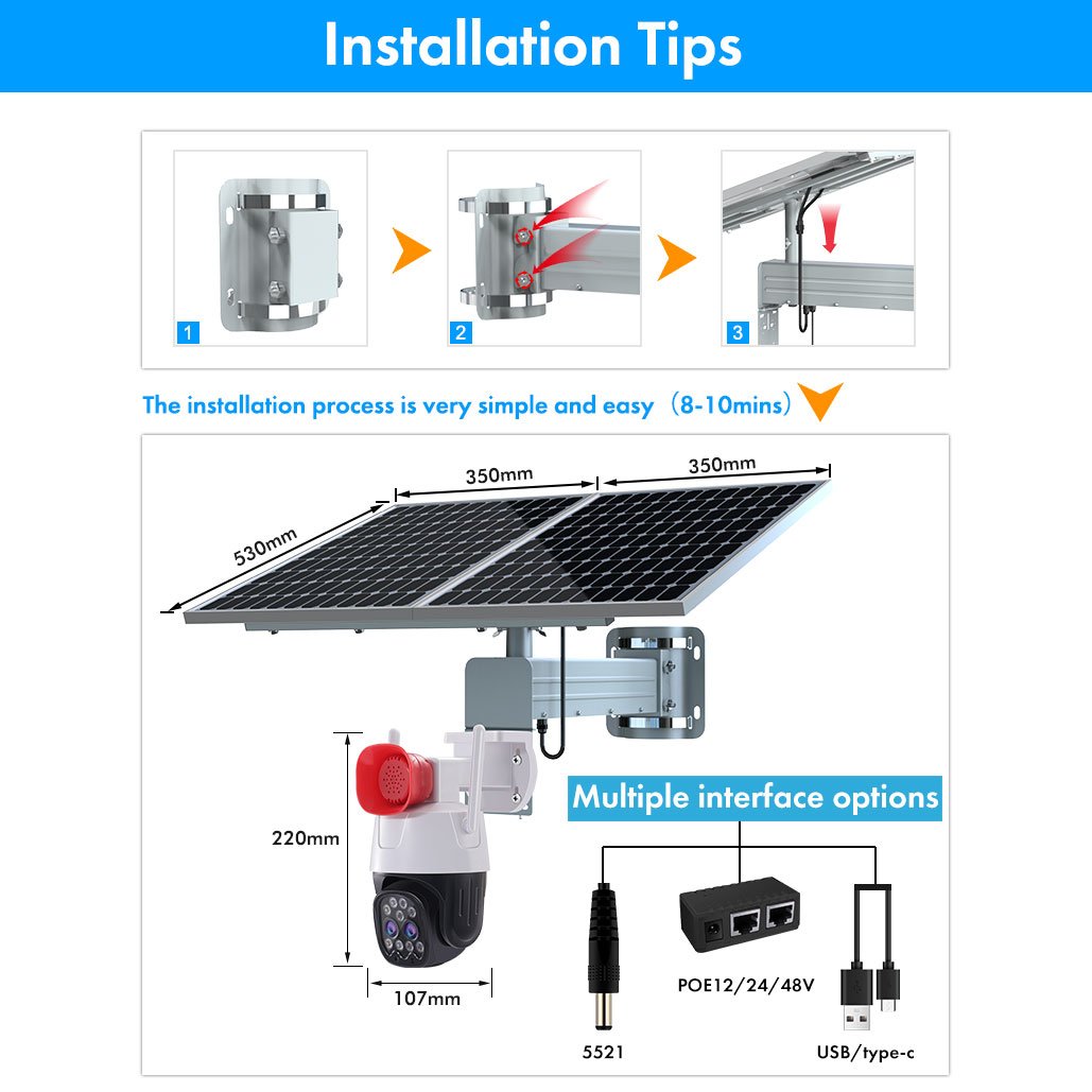 TecDeft Solar camera 4G sim card Farm Outdoor auto motion track ptz cctv alert IP 8MP 4k surveillance security camera wireless
