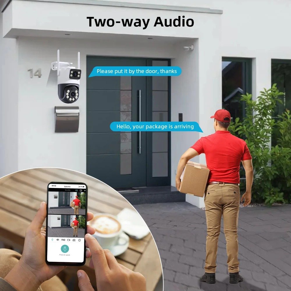 8MP Outdoor Wifi PTZ Camera Dual Lens Dual Screen AI Auto Tracking IP Video Surveillance Camera CCTV Two Way Audio