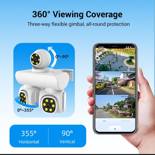 Outdoor Triple cameras Cctv WIFI Security System Ip Network Camera 3 Ptz 3 Lens Network Ip Camera