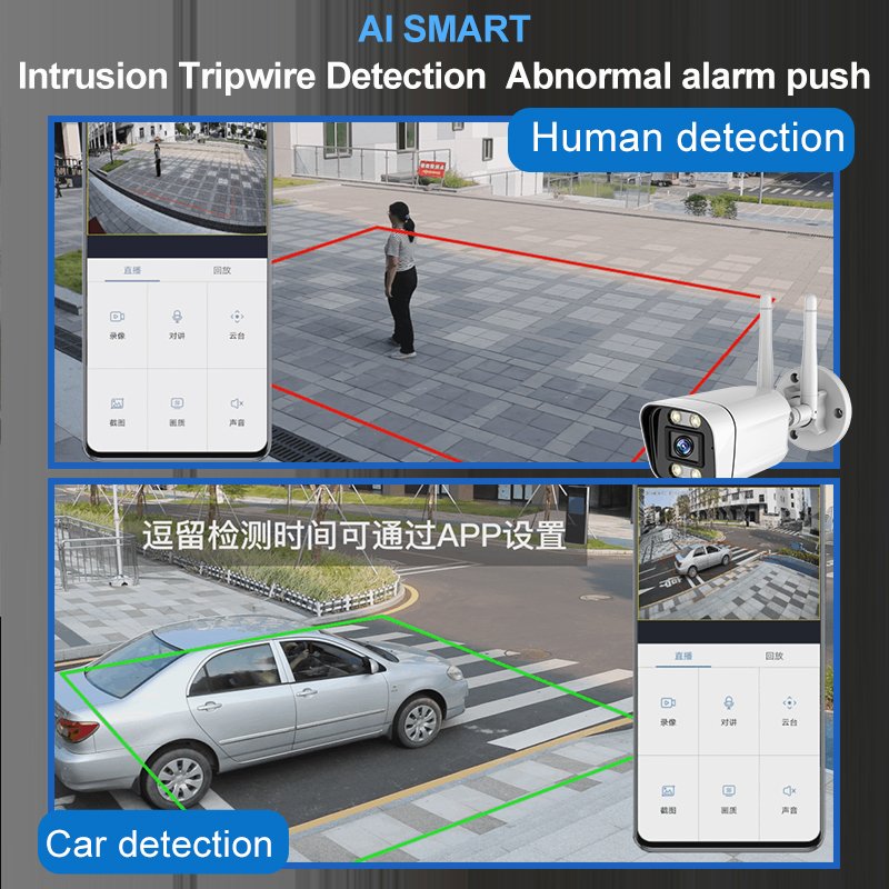 Car Shape Detection Full Color Night Vision AI Outdoor cctv System WIFI Security Camera