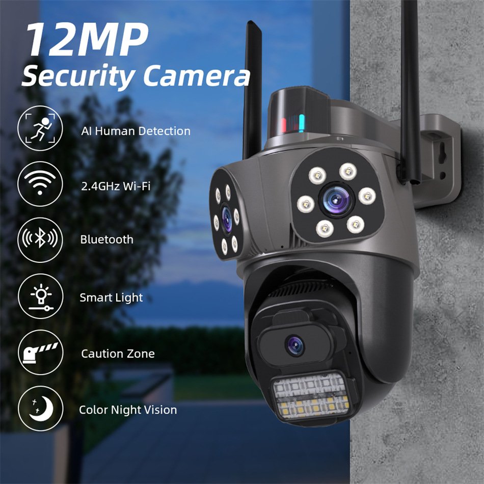 Three Lens Waterproof Human Auto Tracking Cctv Home Security Wireless Network Outdoor Ptz Wifi Surveillance Three Lens Ip Camera