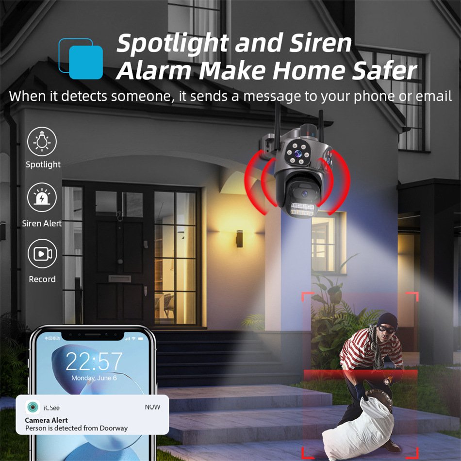 Three Lens Waterproof Human Auto Tracking Cctv Home Security Wireless Network Outdoor Ptz Wifi Surveillance Three Lens Ip Camera