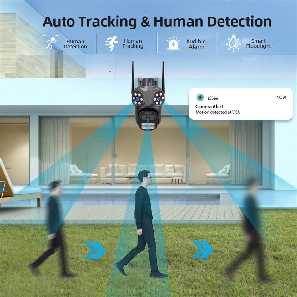 Three Lens Waterproof Human Auto Tracking Cctv Home Security Wireless Network Outdoor Ptz Wifi Surveillance Three Lens Ip Camera