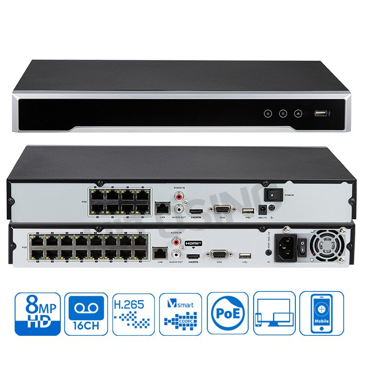 HIK 8ch 16 24 32 Channels POE NVR 4MP 8MP 4K 2 way Audio Face Detection Black Dome IP Network Security Camera System