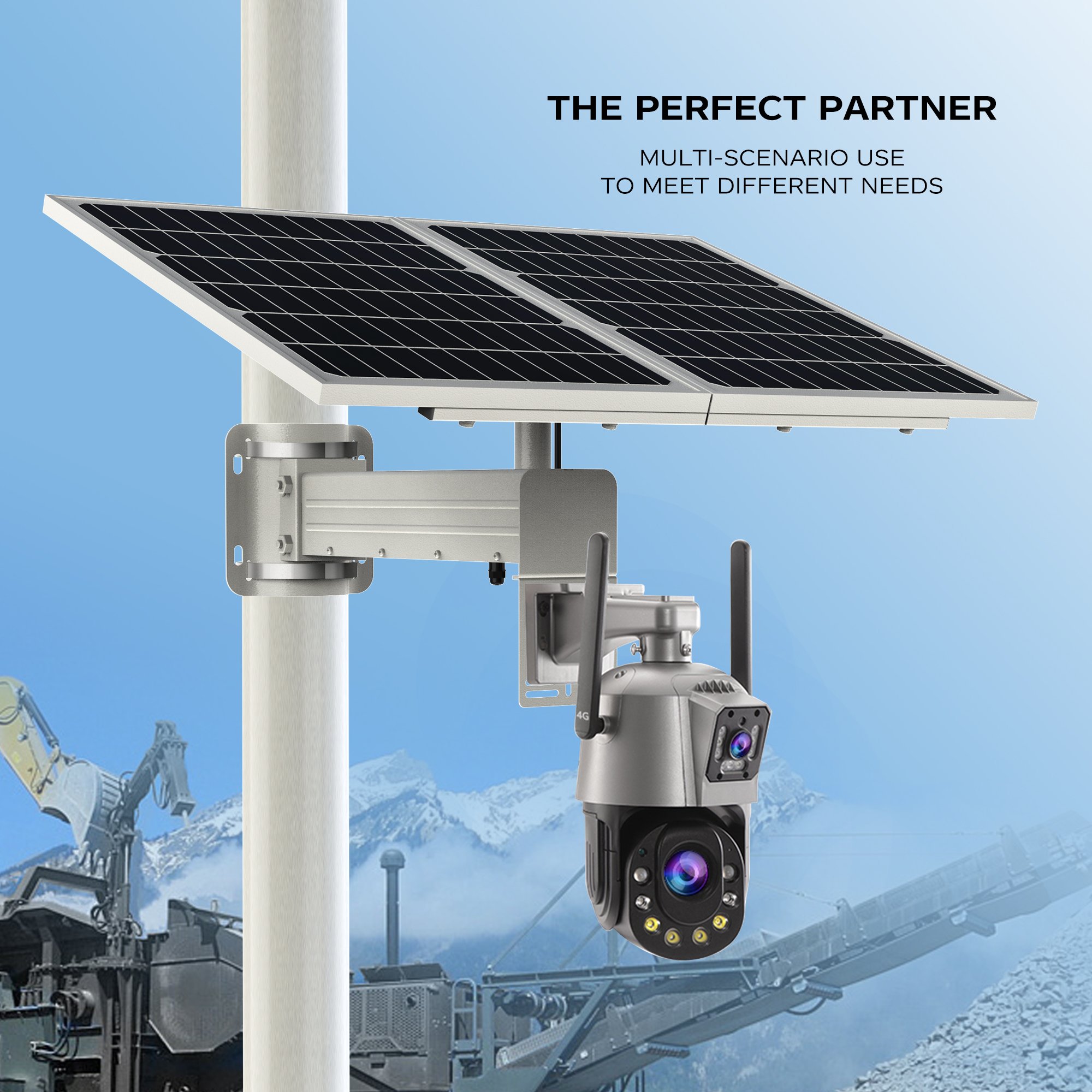TecDeft OEM ODM Outdoor IP65 WaterProof Solar Camera System 100W Mono Solar Panel 100Ah LifePO4 Battery DC12V Dual Solar CCTV