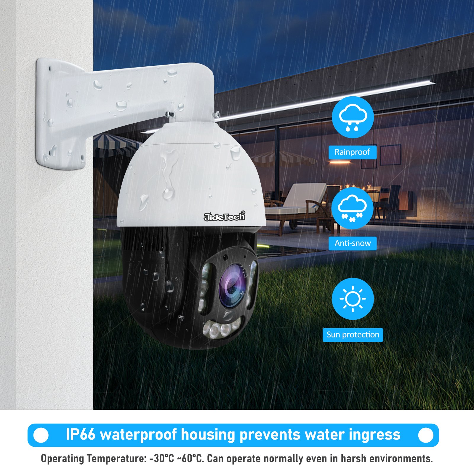JideTech 8MP 20X 4K auto tracking Vehicle detection color night vision IP Outdoor CCTV PTZ security PoE Camera
