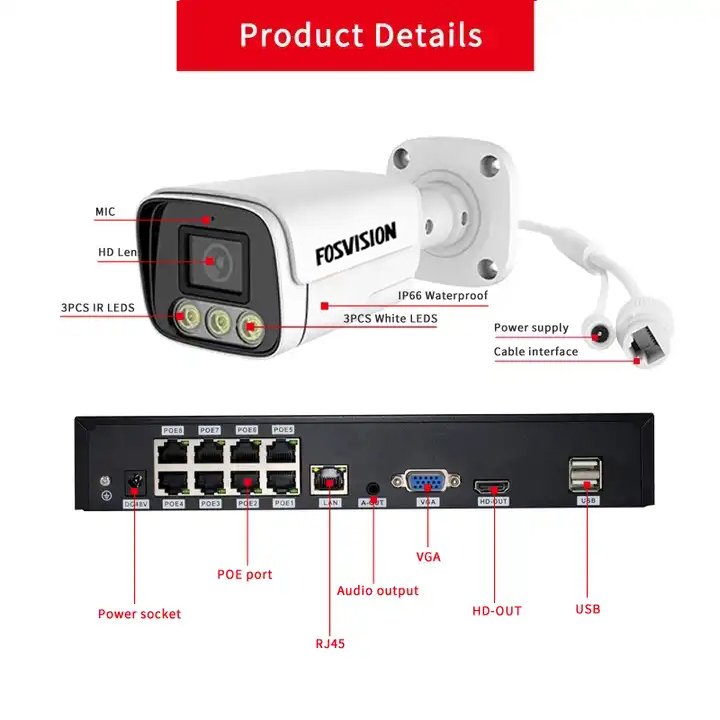 Fosvision Hd Video Surveillance 8mp Ip Poe Camera System 8ch Poe Nvr Camera Kit Set 8 Channel Nvr Home Security Cctv System