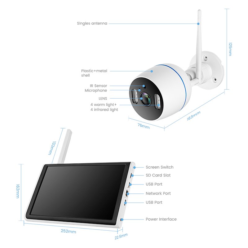 1080P 10.1 LCD Network Video Recorder Surveillance Wireless NVR Kit H 265 Wifi Camera Kit 4 Channel Cctv Camera Set System Smart