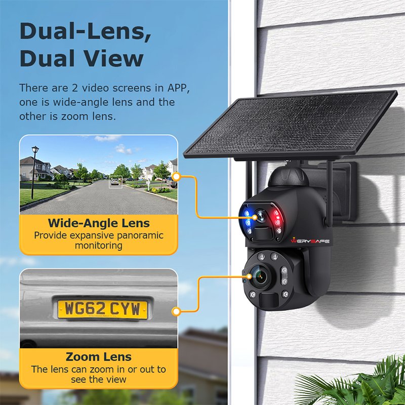 WERYSAFE Dual Lens 6mp 20X 36X Zoom Outdoor Wireless Bluetooth Smart Solar Powered Cctv 4g Security Surveillance Camera