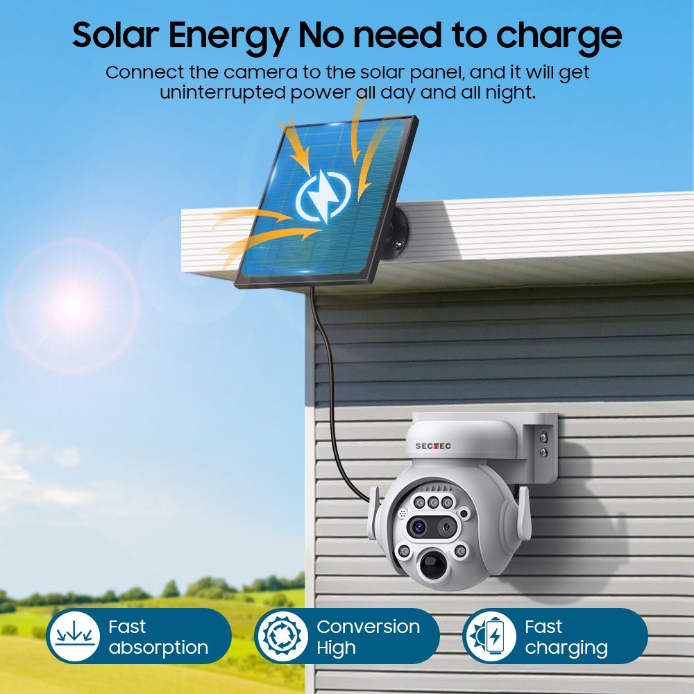 SECTEC Mini size 4G Battery 3K 6MP Security Solar Wifi dual lens 12x zoom Camera T40 chip Solar Waterproof IP Camera