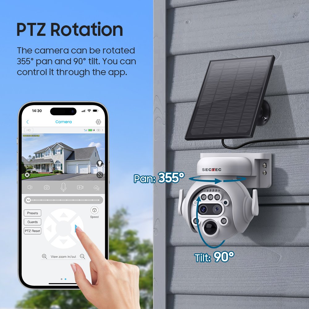 SECTEC Mini size 4G Battery 3K 6MP Security Solar Wifi dual lens 12x zoom Camera T40 chip Solar Waterproof IP Camera