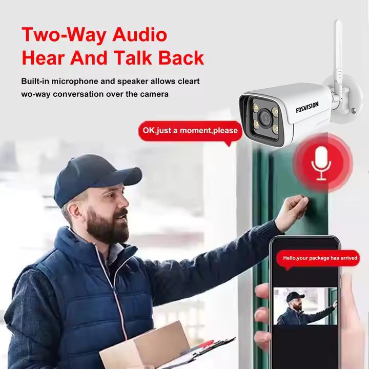 FOSVISION HD 3MP wireless Camera home surveillance outdoor waterproof smart full color night vision with audio