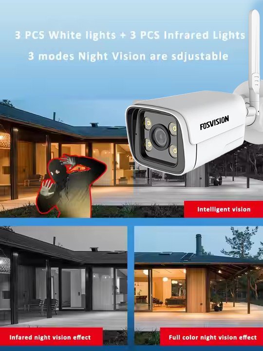 FOSVISION HD 3MP wireless Camera home surveillance outdoor waterproof smart full color night vision with audio