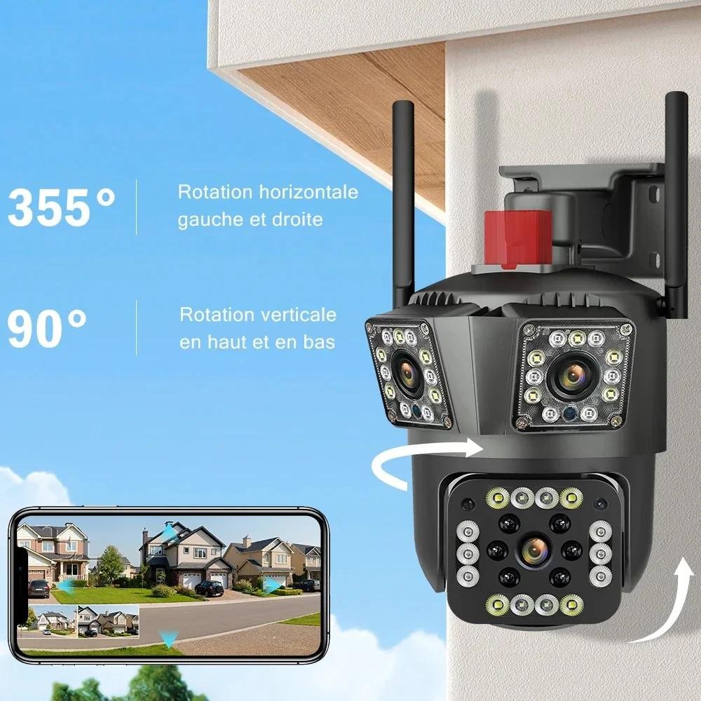 V380 Pro Wifi Camera Three lens Two Way Audio Ptz Outdoor Security Network Three Screens IP Wireless Surveillance Camera