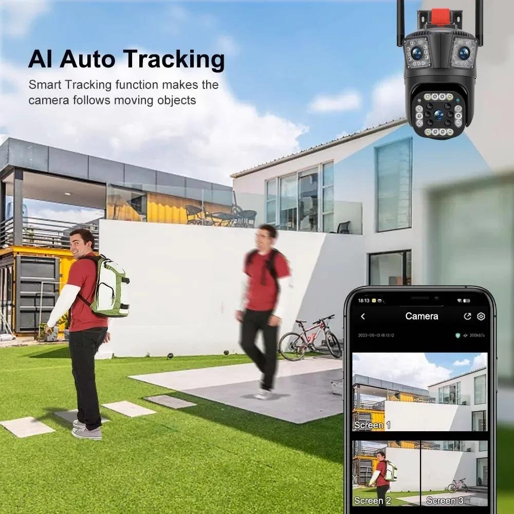 V380 Pro Wifi Camera Three lens Two Way Audio Ptz Outdoor Security Network Three Screens IP Wireless Surveillance Camera