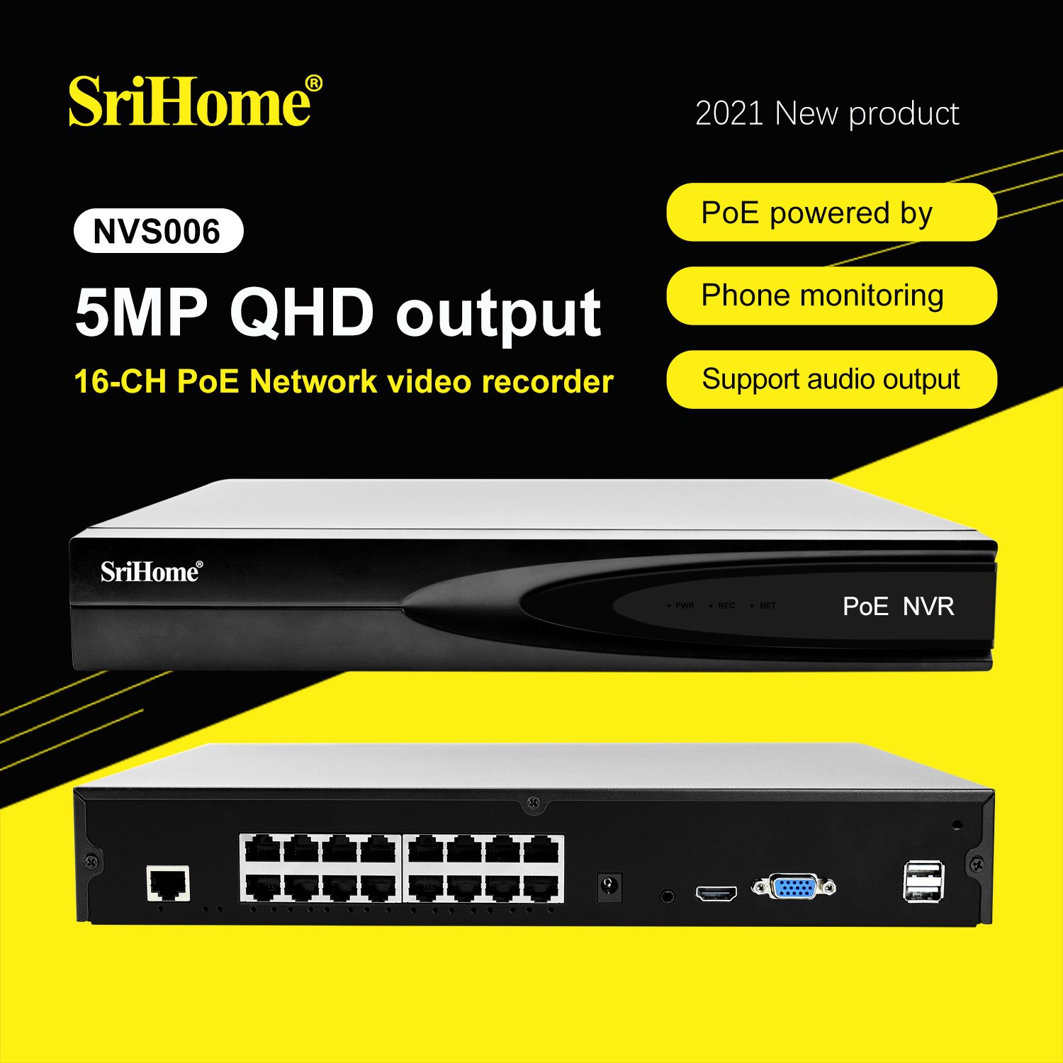 Hot Sale SriHome NVS006 16CH POE NVR Network Mini 5MP CCTV IP Video Nvr Kit H.265 Security Camera Surveillance System
