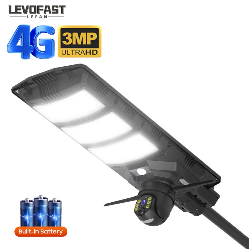 LEVOFAST Factory New 18000 mAh Solar Battery 4MP 3MP 300w Street Road LED Light IP66 4G Sim card camera with 24W Solar Panel